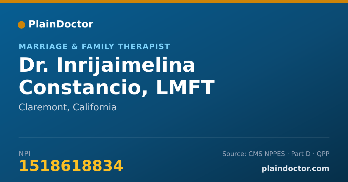 Shareable card for Inrijaimelina Constancio, LMFT - Marriage & Family Therapist, Claremont, CA
