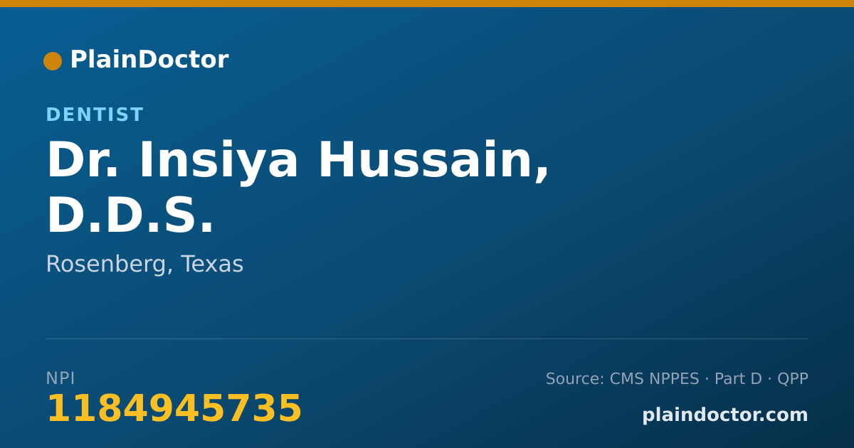 Shareable card for Insiya Hussain, D.D.S. - Dentist, Rosenberg, TX