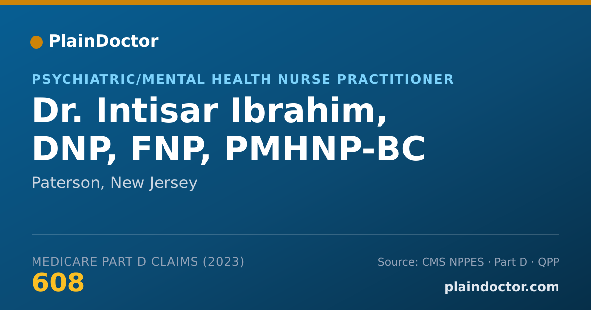 Shareable card for Intisar Ibrahim, DNP, FNP, PMHNP-BC - Psychiatric/Mental Health Nurse Practitioner, Paterson, NJ