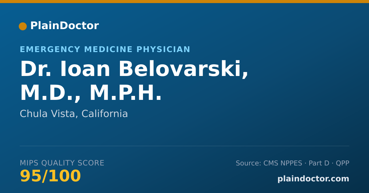 Shareable card for Ioan Belovarski, M.D., M.P.H. - Emergency Medicine Physician, Chula Vista, CA