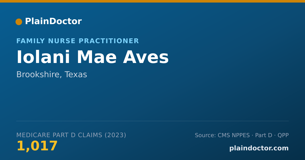 Shareable card for Iolani Mae Aves - Family Nurse Practitioner, Brookshire, TX