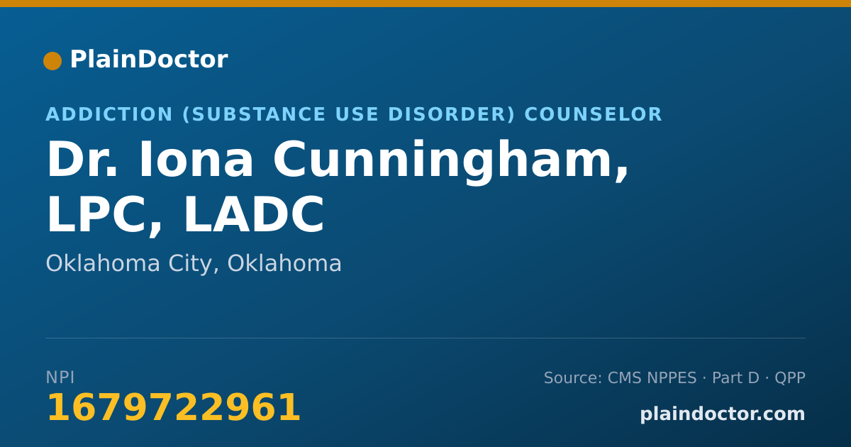 Shareable card for Iona Cunningham, LPC, LADC - Addiction (Substance Use Disorder) Counselor, Oklahoma City, OK