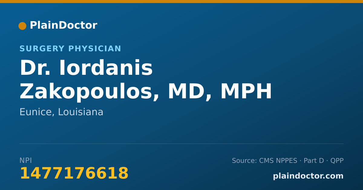Shareable card for Iordanis Zakopoulos, MD, MPH - Surgery Physician, Eunice, LA