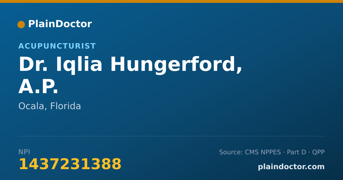 Shareable card for Iqlia Hungerford, A.P. - Acupuncturist, Ocala, FL