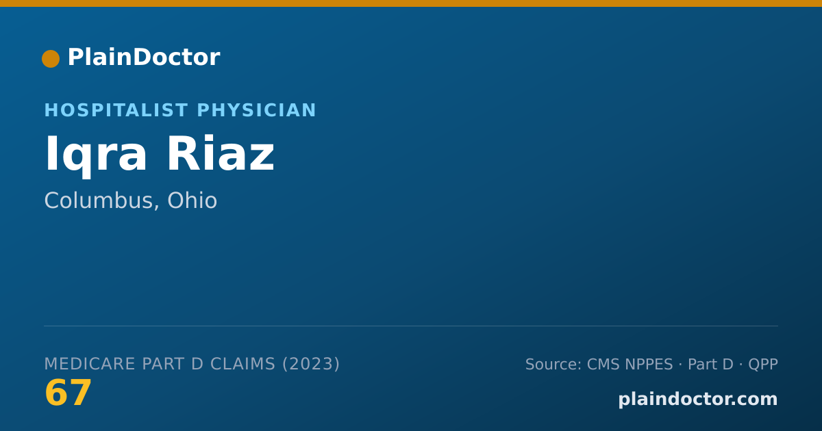 Shareable card for Iqra Riaz - Hospitalist Physician, Columbus, OH
