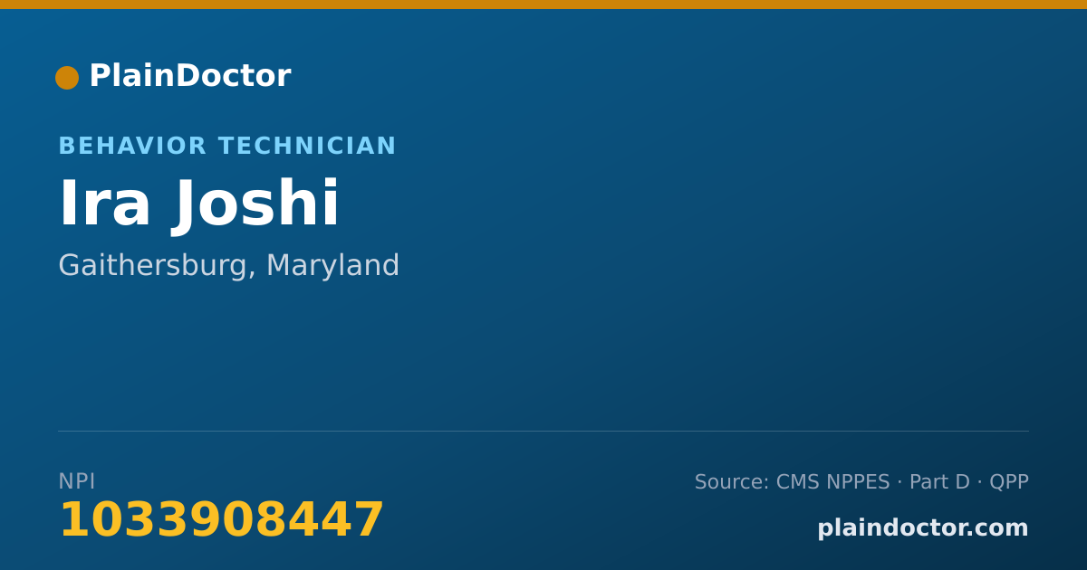 Shareable card for Ira Joshi - Behavior Technician, Gaithersburg, MD