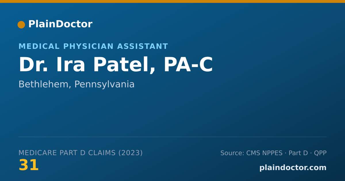 Shareable card for Ira Patel, PA-C - Medical Physician Assistant, Bethlehem, PA