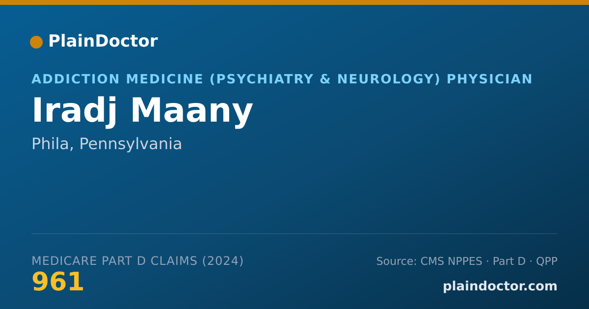 Shareable card for Iradj Maany - Addiction Medicine (Psychiatry & Neurology) Physician, Phila, PA