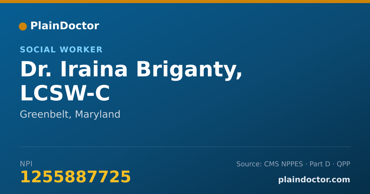 Shareable card for Iraina Briganty, LCSW-C - Social Worker, Greenbelt, MD