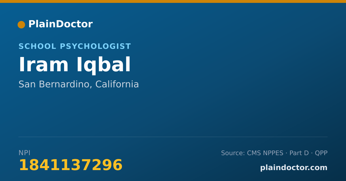 Shareable card for Iram Iqbal - School Psychologist, San Bernardino, CA