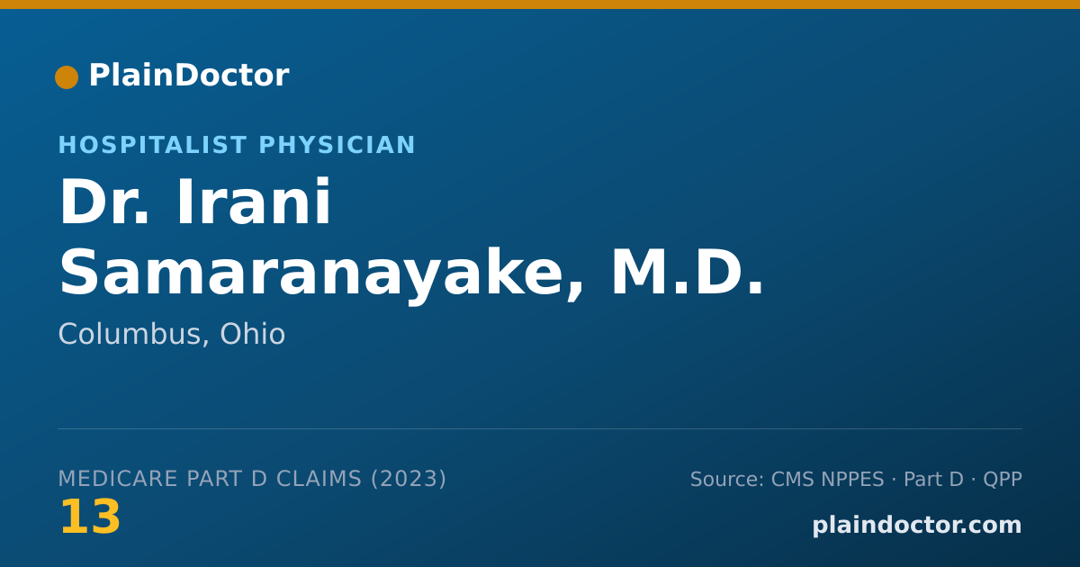 Shareable card for Irani Samaranayake, M.D. - Hospitalist Physician, Columbus, OH
