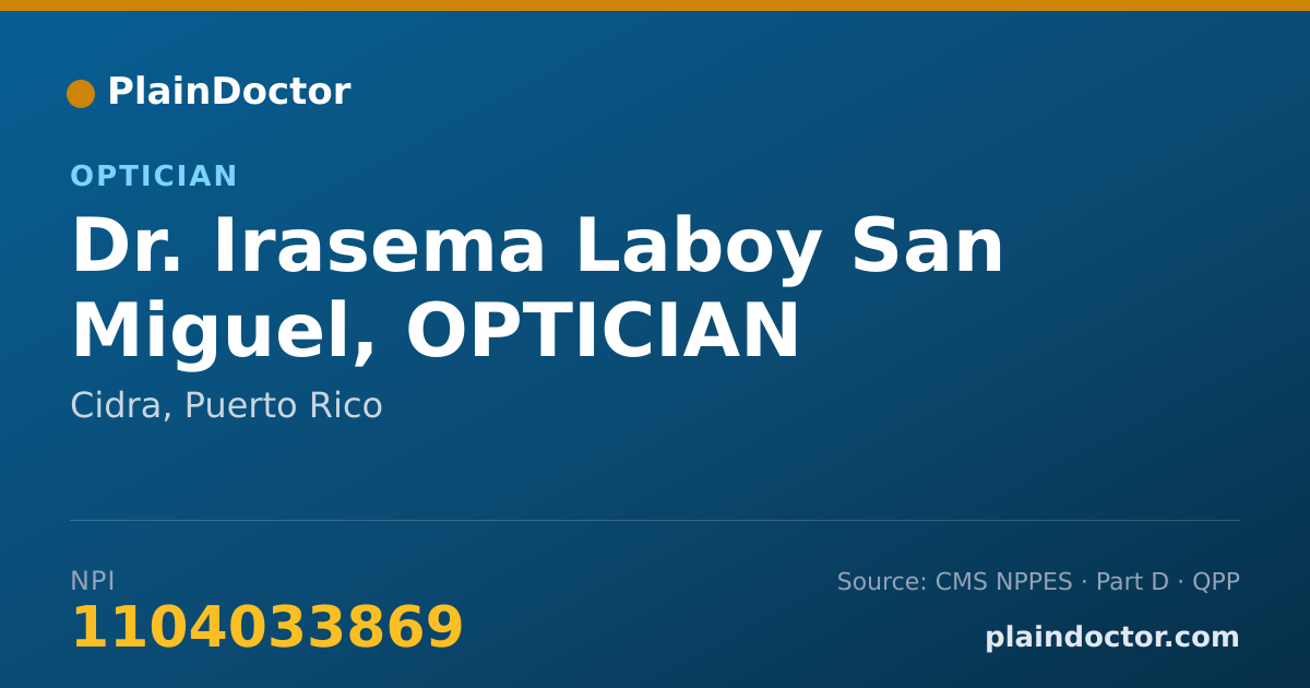 Shareable card for Irasema Laboy San Miguel, OPTICIAN - Optician, Cidra, PR