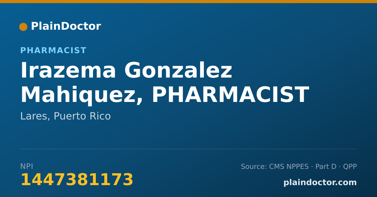 Shareable card for Irazema Gonzalez Mahiquez, PHARMACIST - Pharmacist, Lares, PR