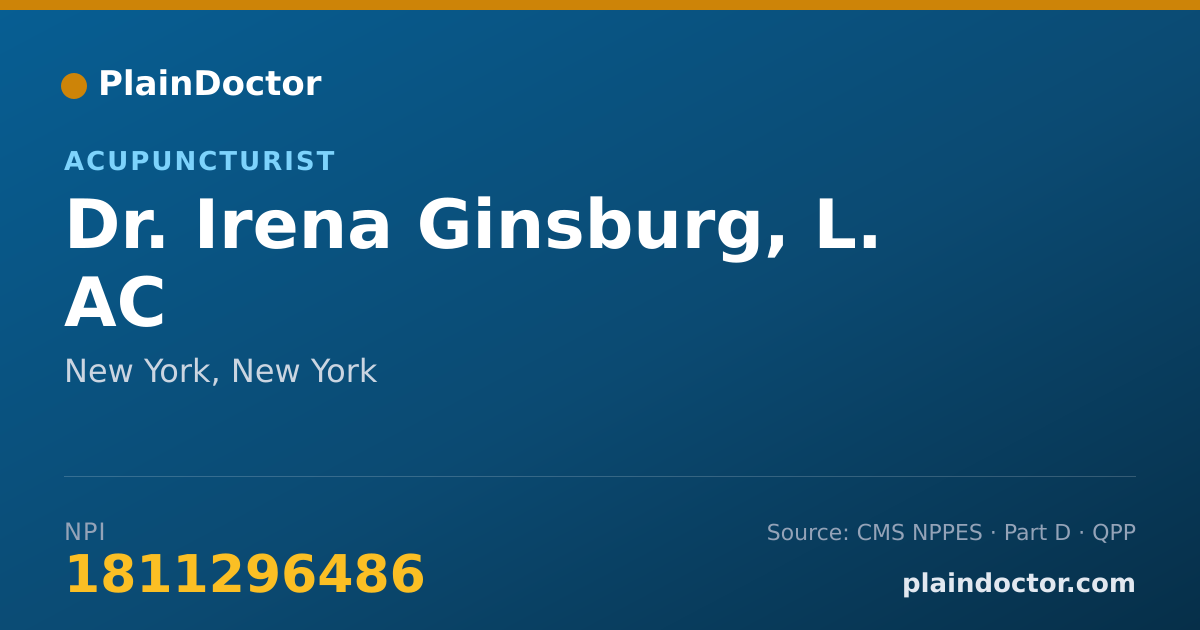 Shareable card for Irena Ginsburg, L. AC - Acupuncturist, New York, NY