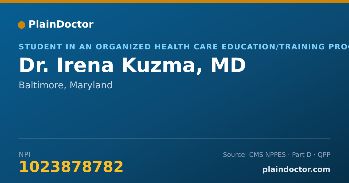 Shareable card for Irena Kuzma, MD - Student in an Organized Health Care Education/Training Program, Baltimore, MD