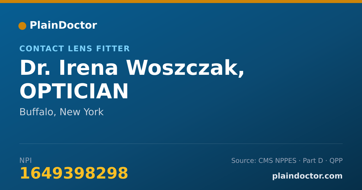 Shareable card for Irena Woszczak, OPTICIAN - Contact Lens Fitter, Buffalo, NY