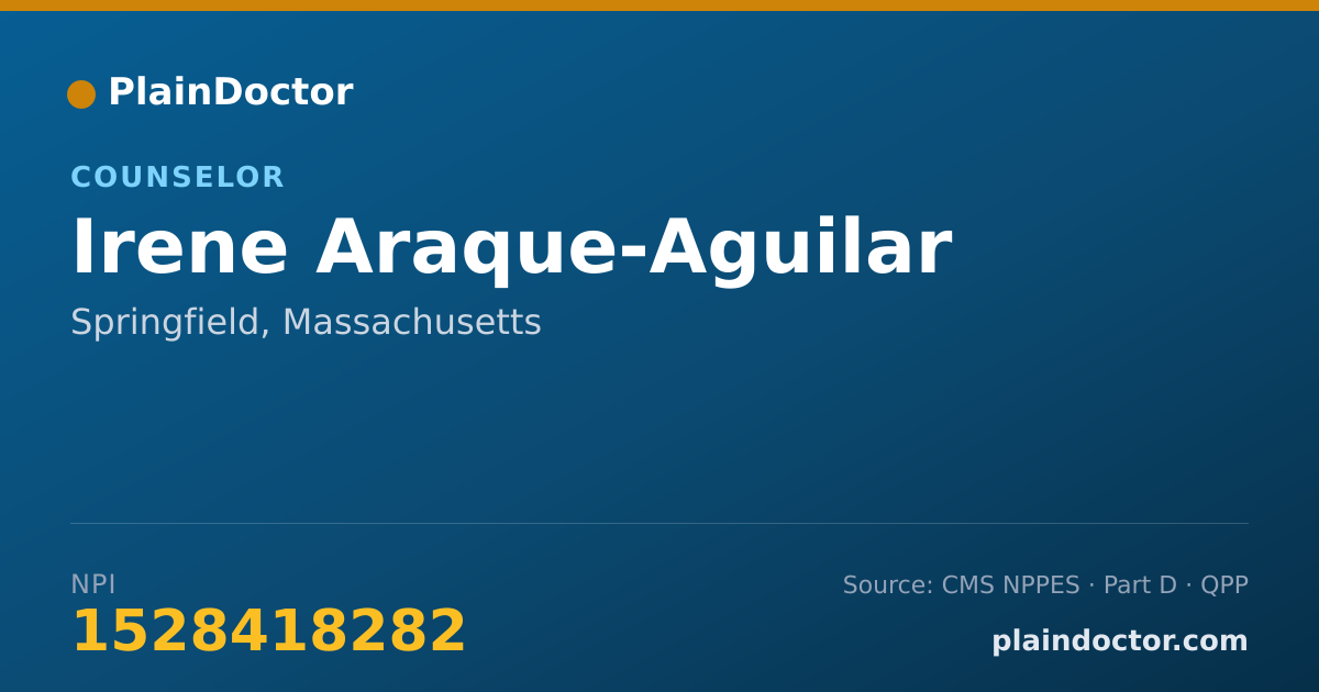 Shareable card for Irene Araque-Aguilar - Counselor, Springfield, MA