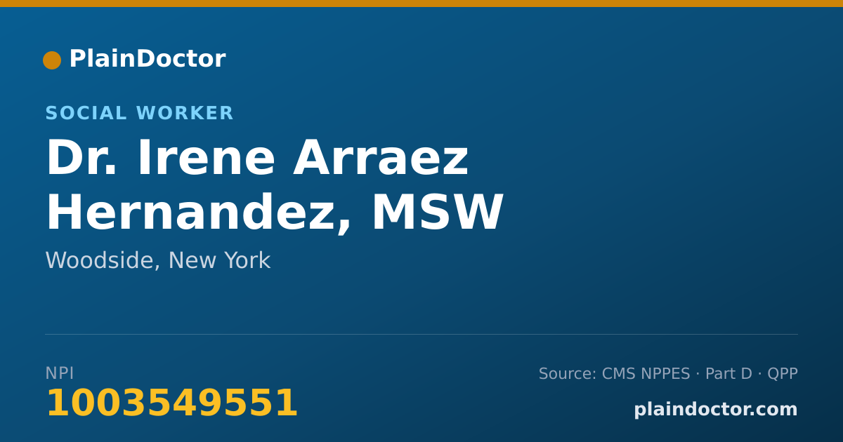 Shareable card for Irene Arraez Hernandez, MSW - Social Worker, Woodside, NY