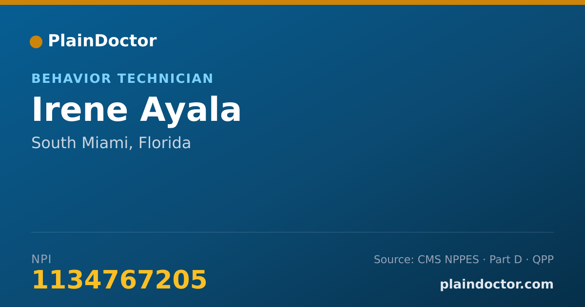 Shareable card for Irene Ayala - Behavior Technician, South Miami, FL