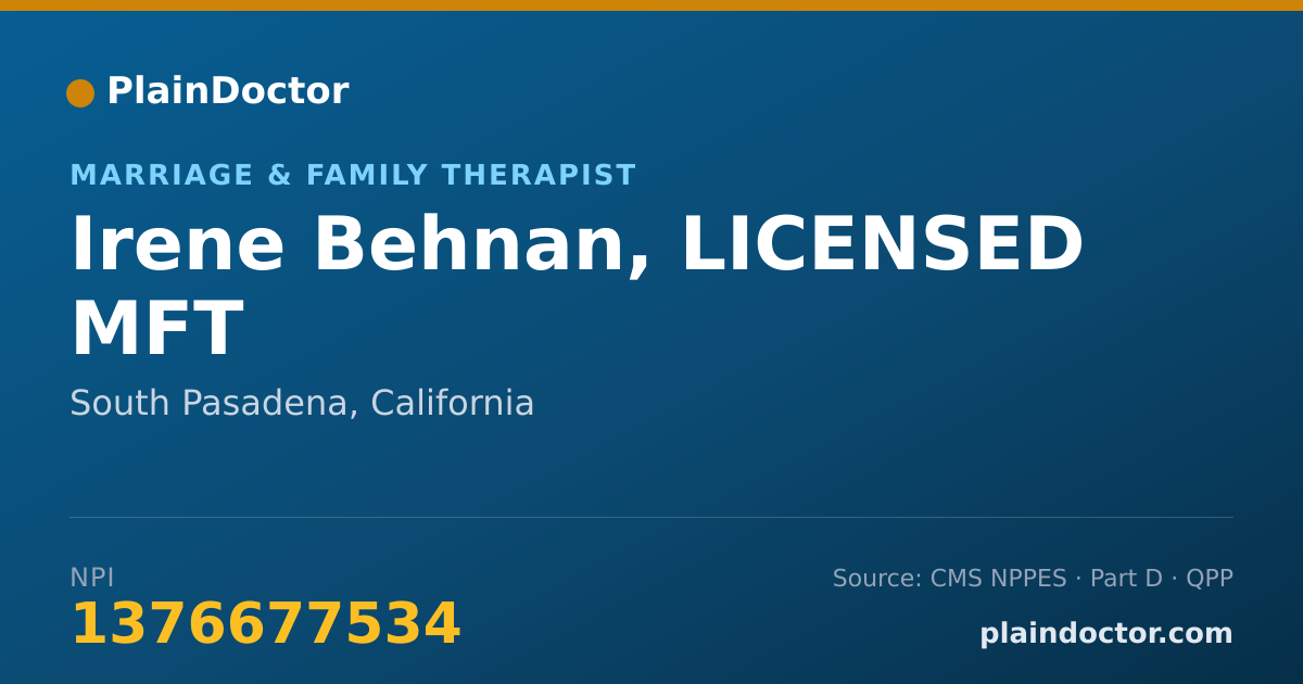 Shareable card for Irene Behnan, LICENSED MFT - Marriage & Family Therapist, South Pasadena, CA