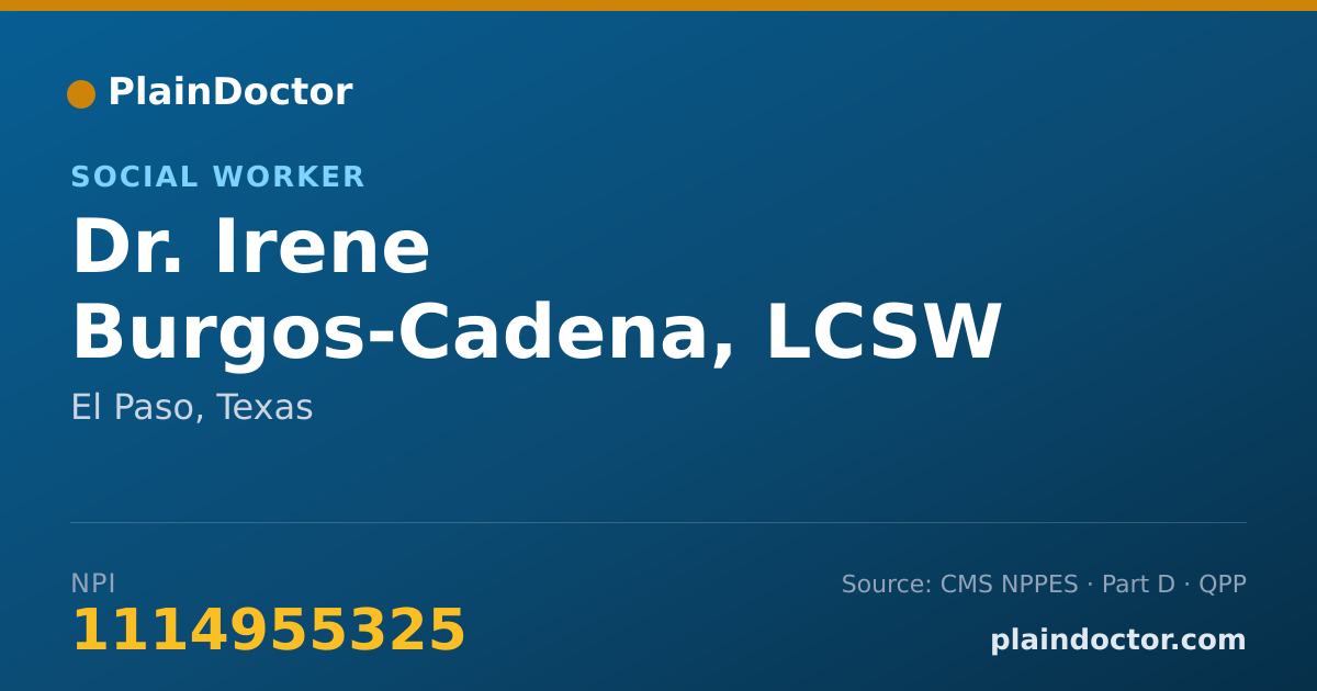 Shareable card for Irene Burgos-Cadena, LCSW - Social Worker, El Paso, TX