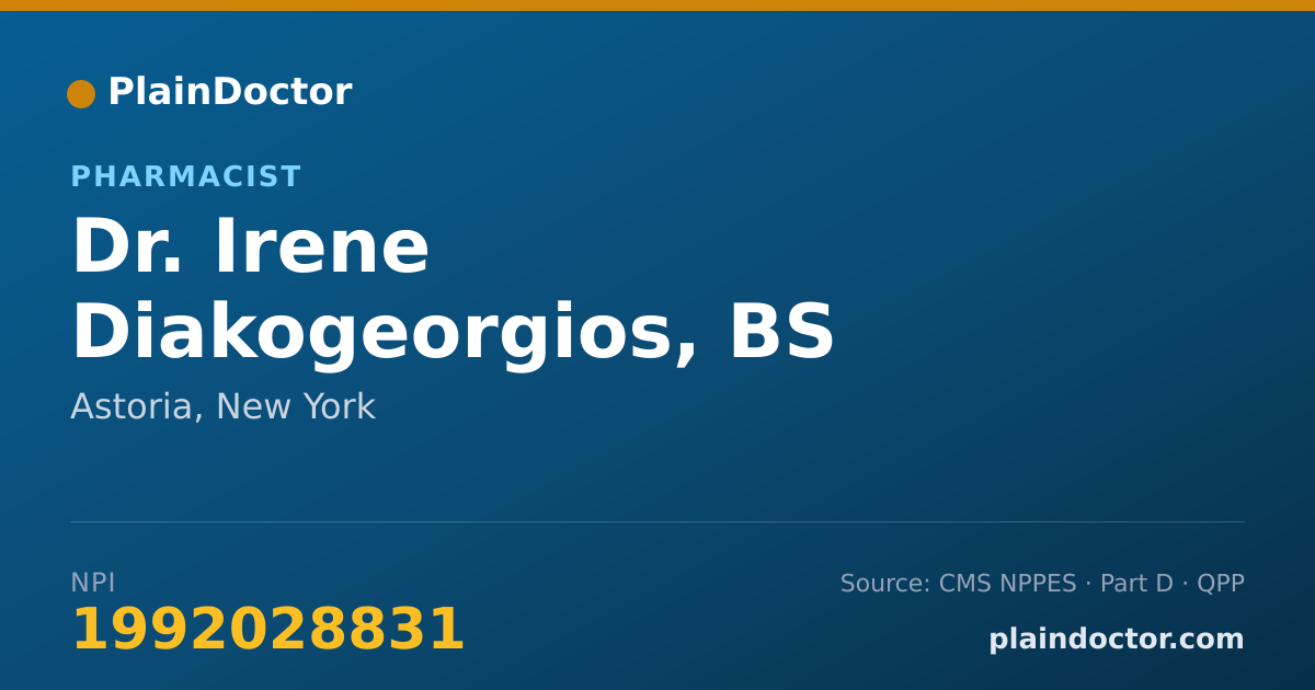 Shareable card for Irene Diakogeorgios, BS - Pharmacist, Astoria, NY