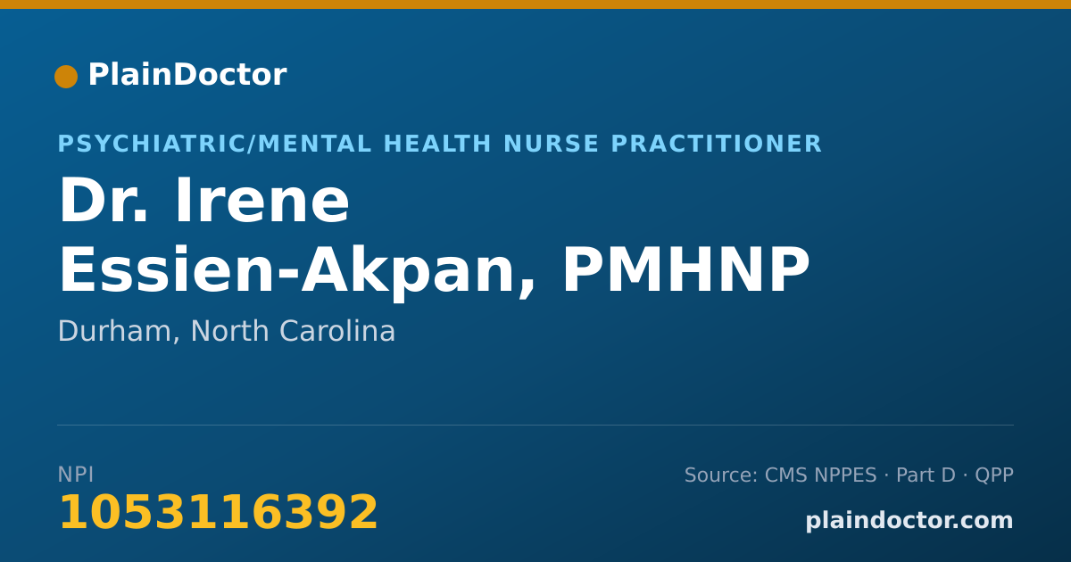 Shareable card for Irene Essien-Akpan, PMHNP - Psychiatric/Mental Health Nurse Practitioner, Durham, NC