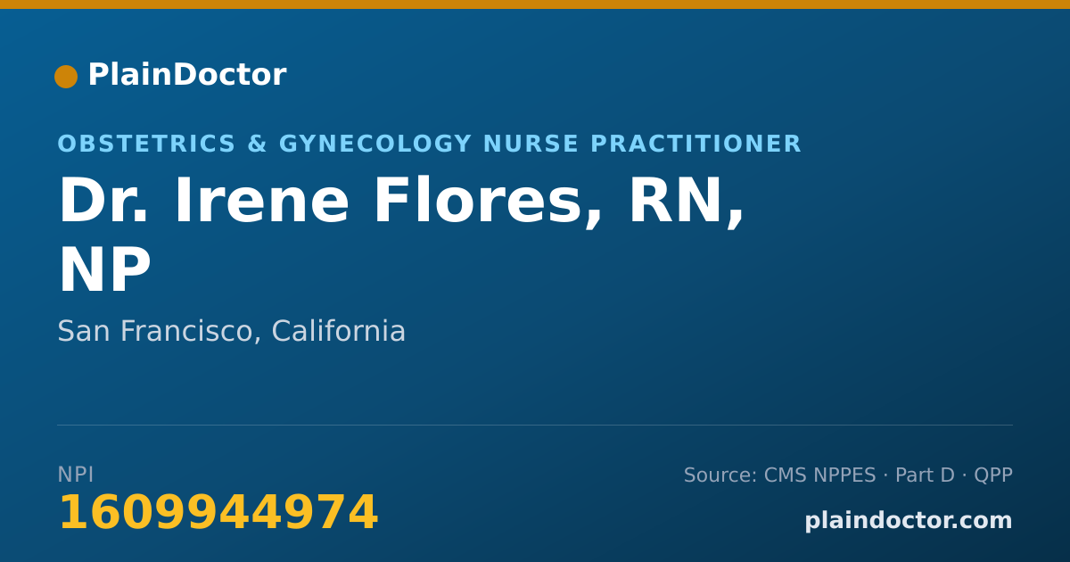 Shareable card for Irene Flores, RN, NP - Obstetrics & Gynecology Nurse Practitioner, San Francisco, CA