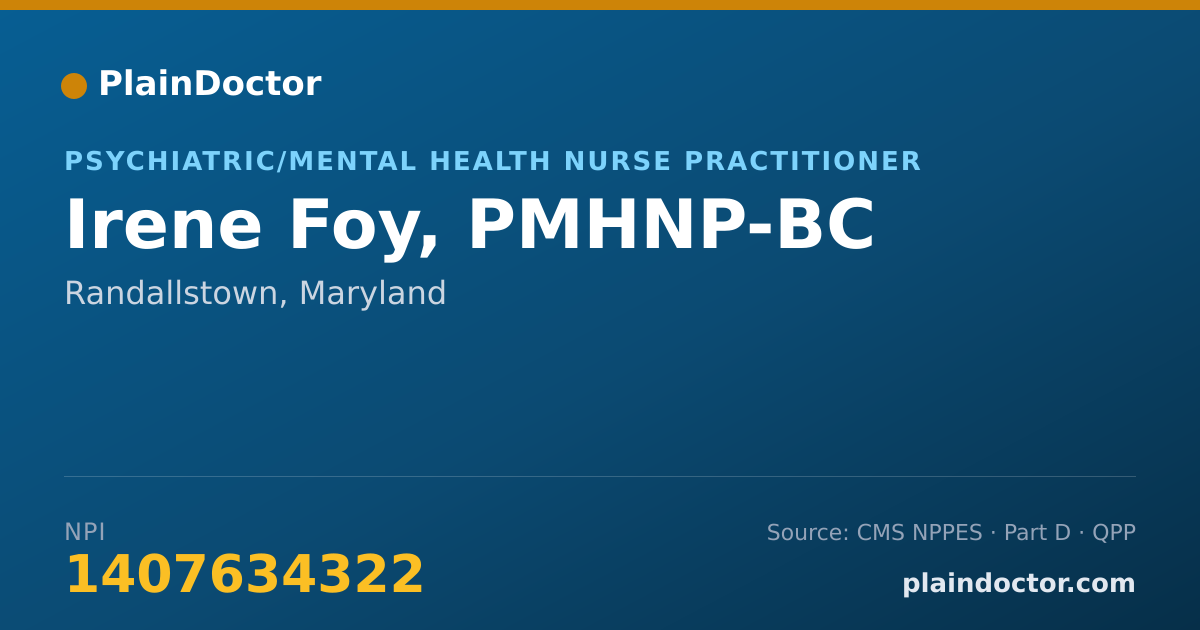 Shareable card for Irene Foy, PMHNP-BC - Psychiatric/Mental Health Nurse Practitioner, Randallstown, MD