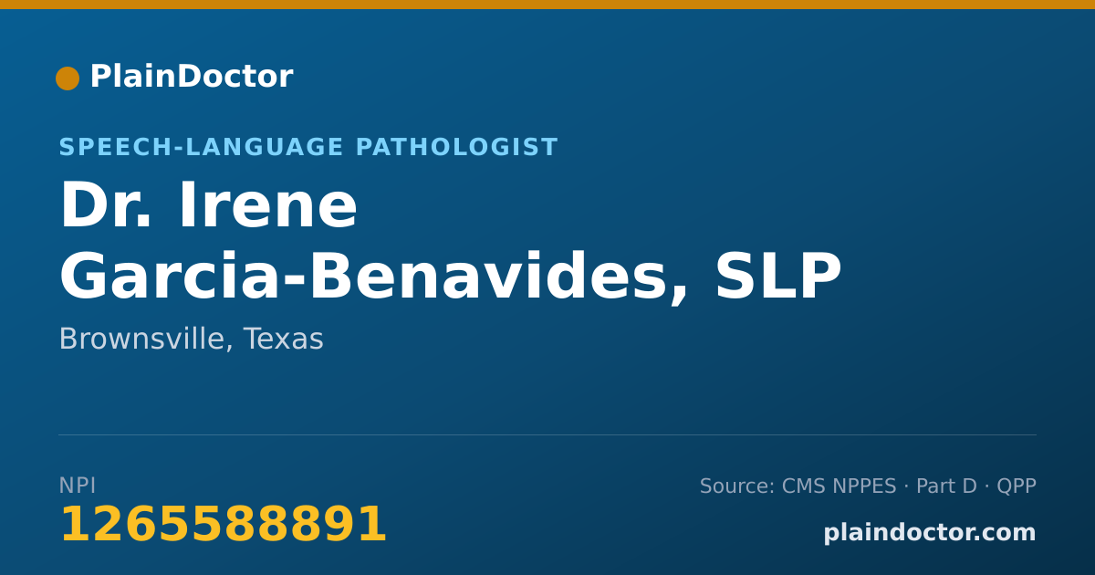 Shareable card for Irene Garcia-Benavides, SLP - Speech-Language Pathologist, Brownsville, TX