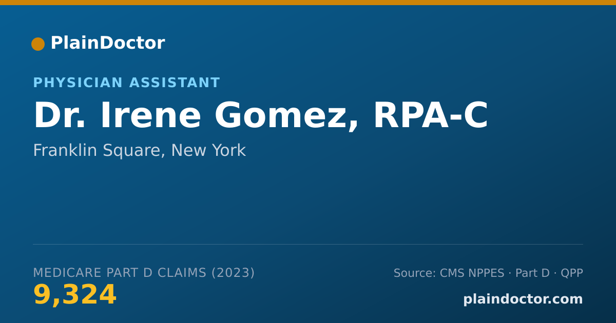 Shareable card for Irene Gomez, RPA-C - Physician Assistant, Franklin Square, NY