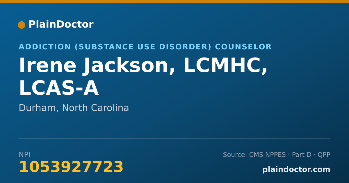 Shareable card for Irene Jackson, LCMHC, LCAS-A - Addiction (Substance Use Disorder) Counselor, Durham, NC