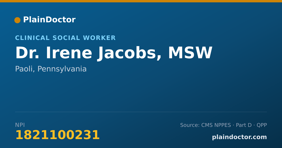Shareable card for Irene Jacobs, MSW - Clinical Social Worker, Paoli, PA