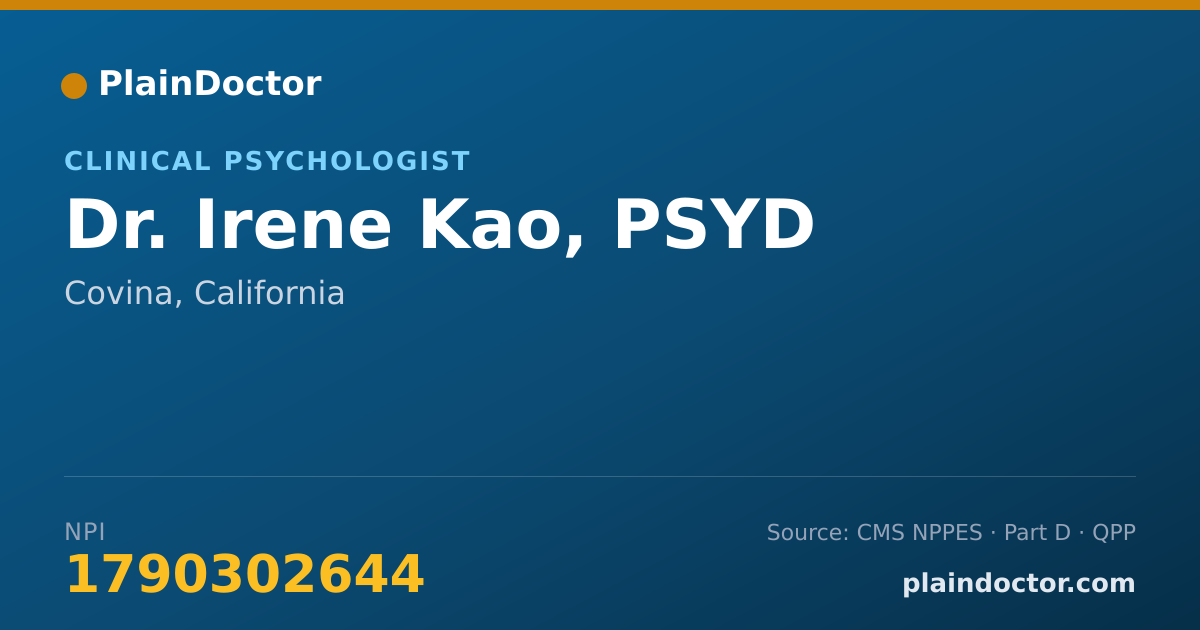 Shareable card for Irene Kao, PSYD - Clinical Psychologist, Covina, CA