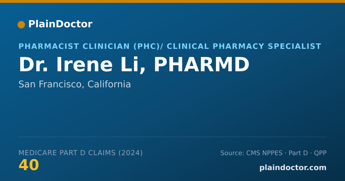 Shareable card for Irene Li, PHARMD - Pharmacist Clinician (PhC)/ Clinical Pharmacy Specialist, San Francisco, CA