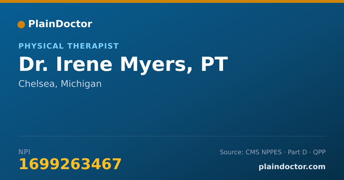 Shareable card for Irene Myers, PT - Physical Therapist, Chelsea, MI