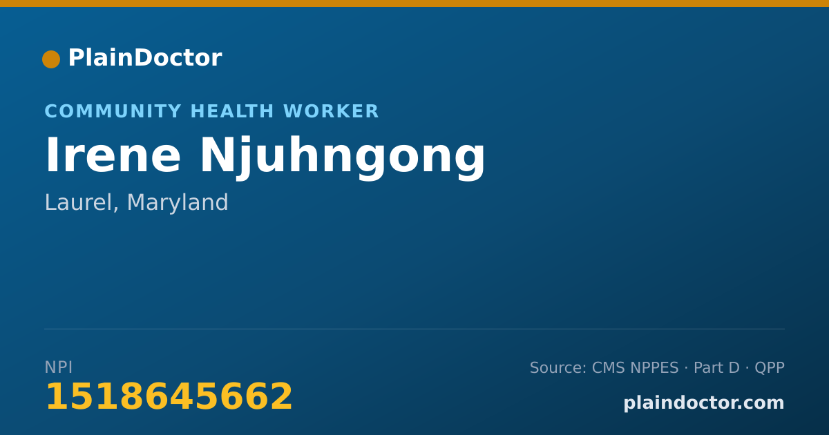 Shareable card for Irene Njuhngong - Community Health Worker, Laurel, MD