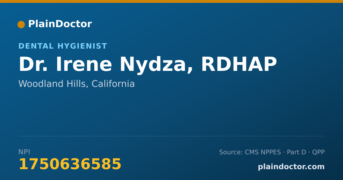 Shareable card for Irene Nydza, RDHAP - Dental Hygienist, Woodland Hills, CA