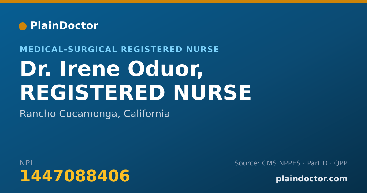 Shareable card for Irene Oduor, REGISTERED NURSE - Medical-Surgical Registered Nurse, Rancho Cucamonga, CA