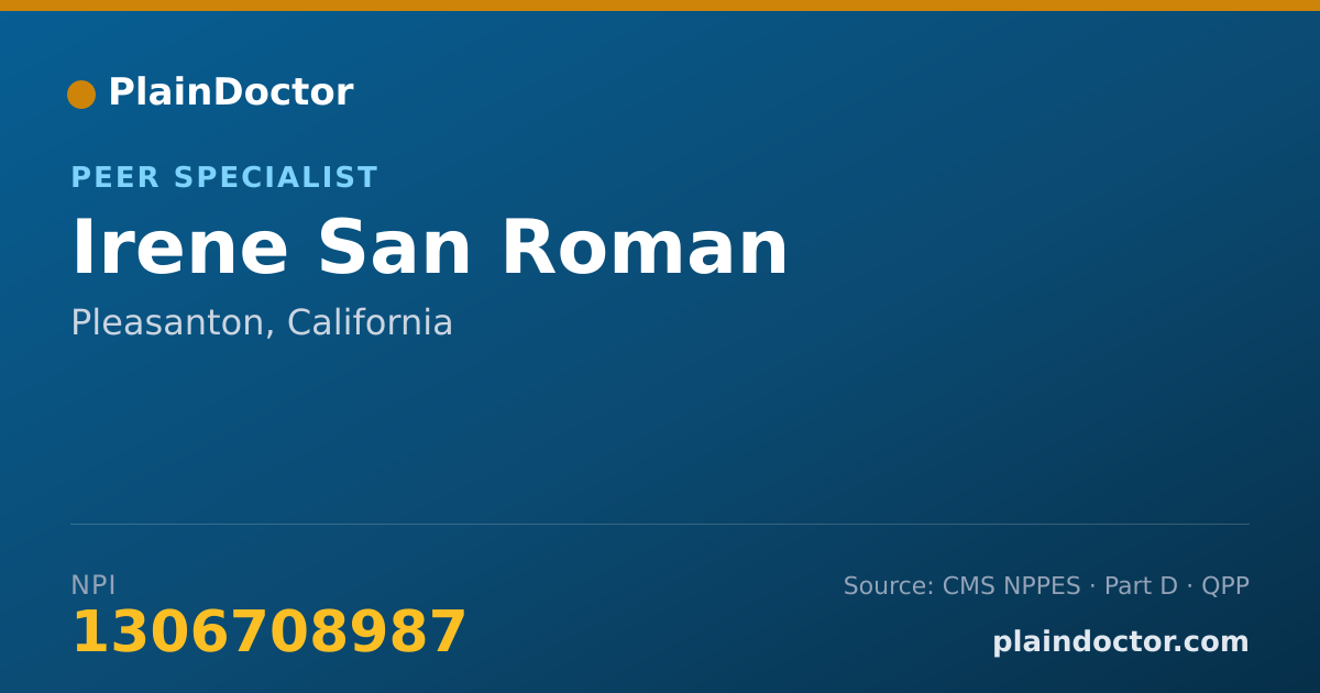 Shareable card for Irene San Roman - Peer Specialist, Pleasanton, CA