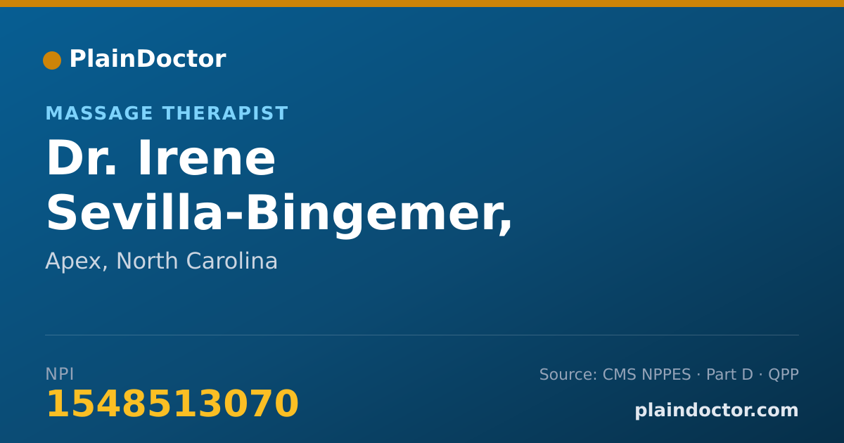Shareable card for Irene Sevilla-Bingemer, 10461 - Massage Therapist, Apex, NC