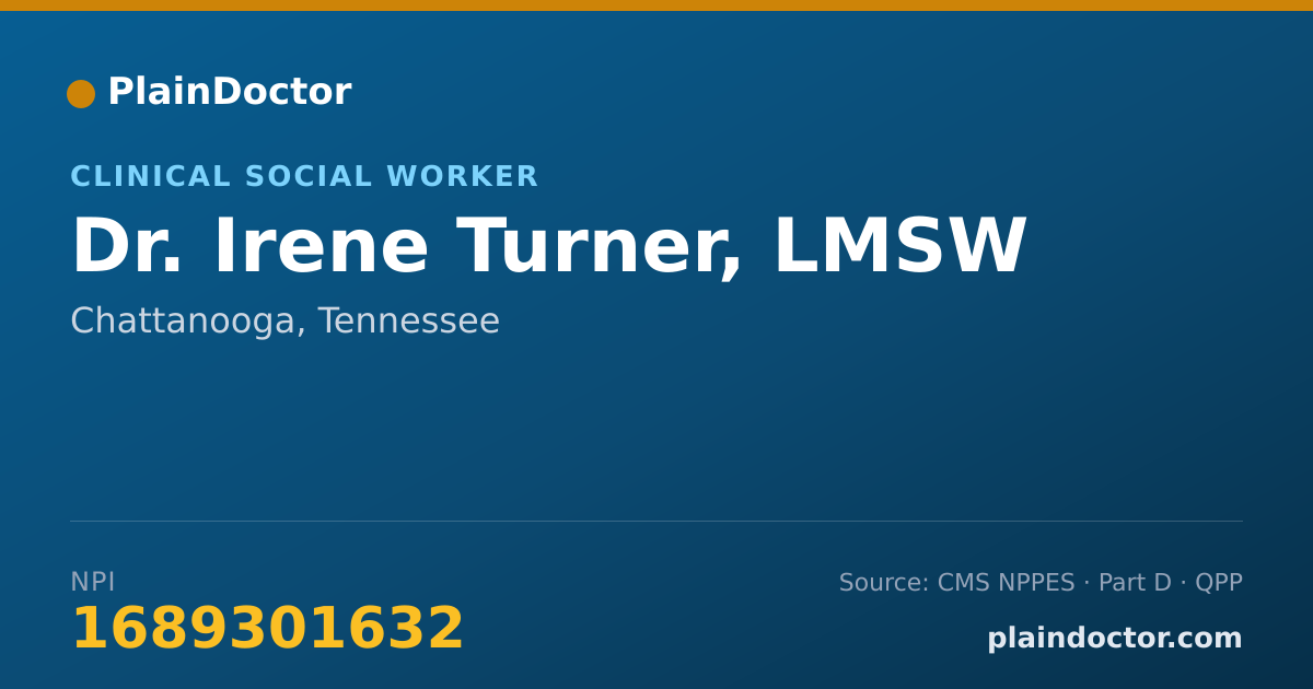 Shareable card for Irene Turner, LMSW - Clinical Social Worker, Chattanooga, TN