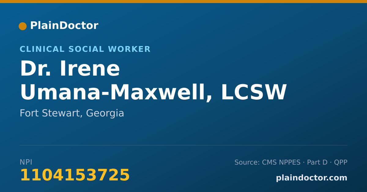 Shareable card for Irene Umana-Maxwell, LCSW - Clinical Social Worker, Fort Stewart, GA