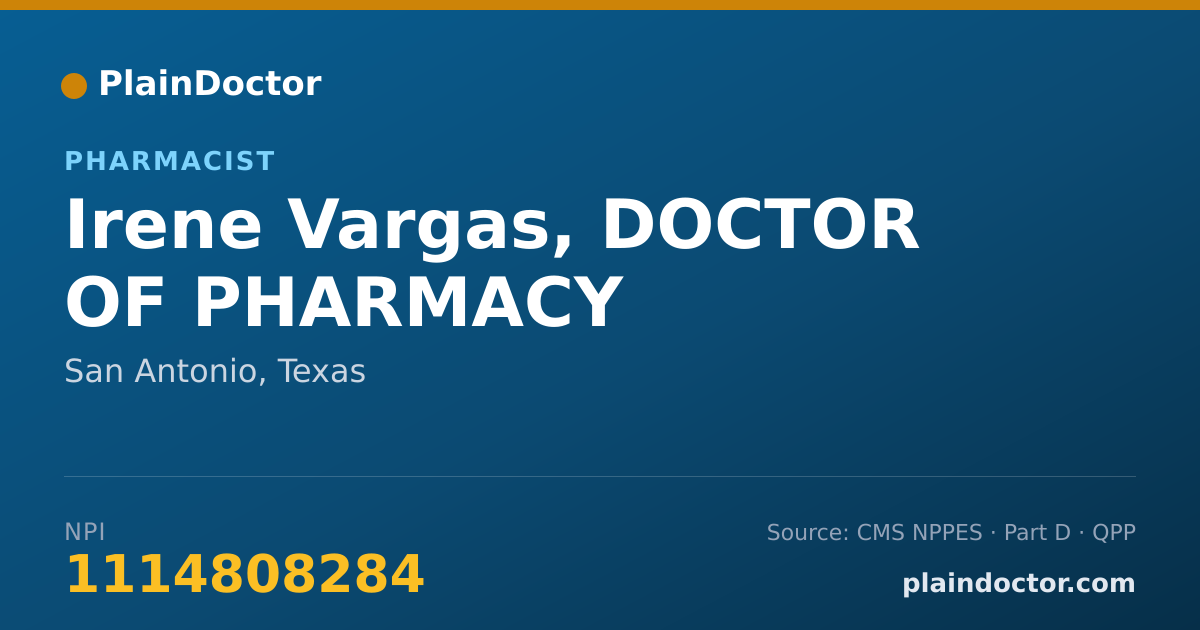 Shareable card for Irene Vargas, DOCTOR OF PHARMACY - Pharmacist, San Antonio, TX