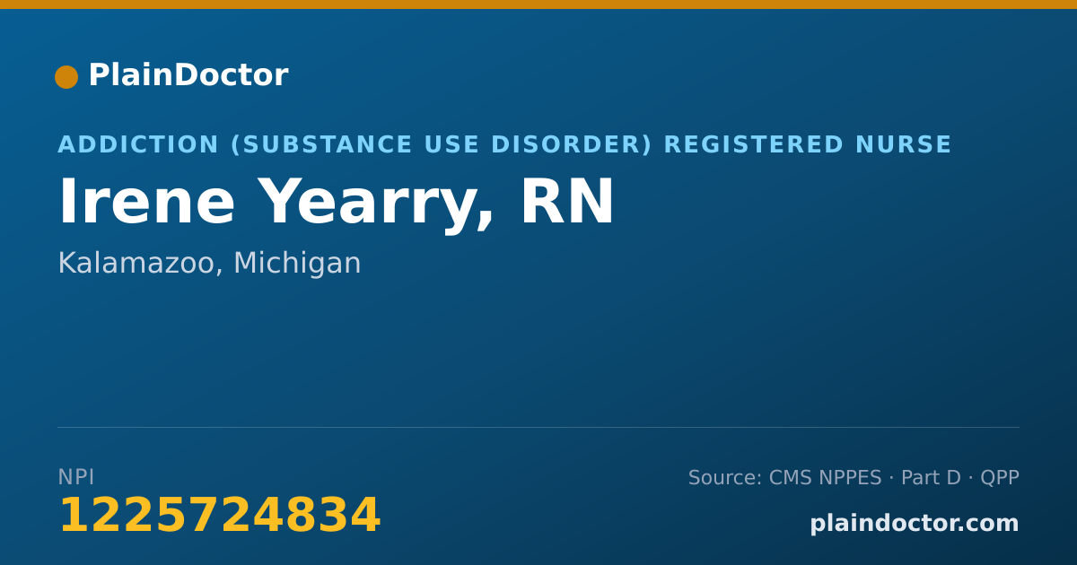 Shareable card for Irene Yearry, RN - Addiction (Substance Use Disorder) Registered Nurse, Kalamazoo, MI