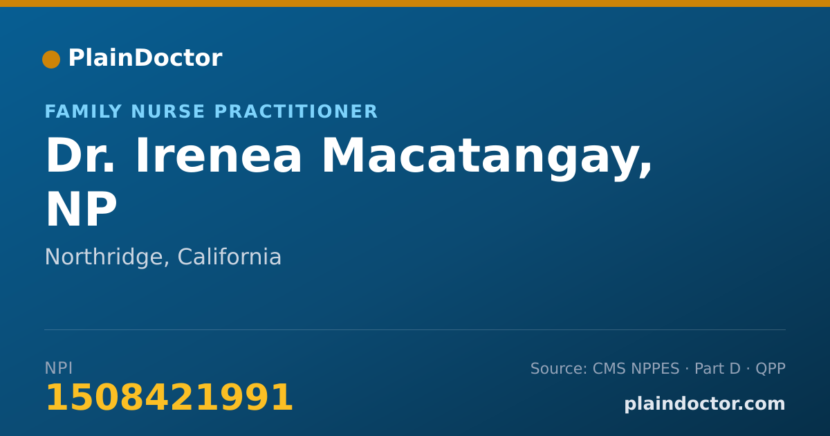 Shareable card for Irenea Macatangay, NP - Family Nurse Practitioner, Northridge, CA