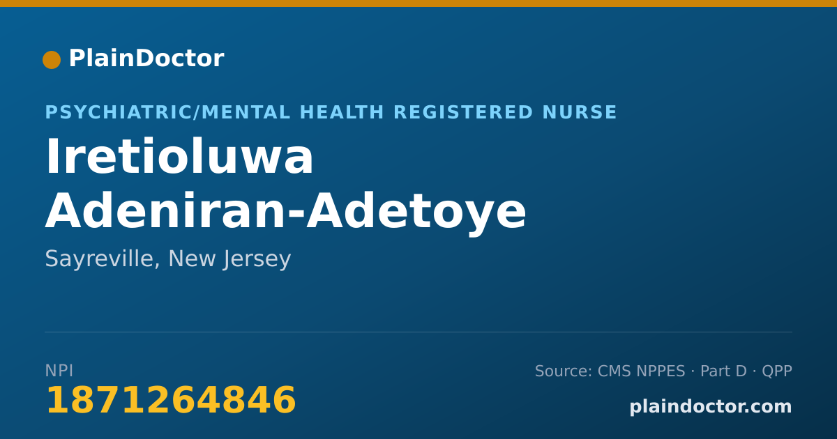 Shareable card for Iretioluwa Adeniran-Adetoye - Psychiatric/Mental Health Registered Nurse, Sayreville, NJ