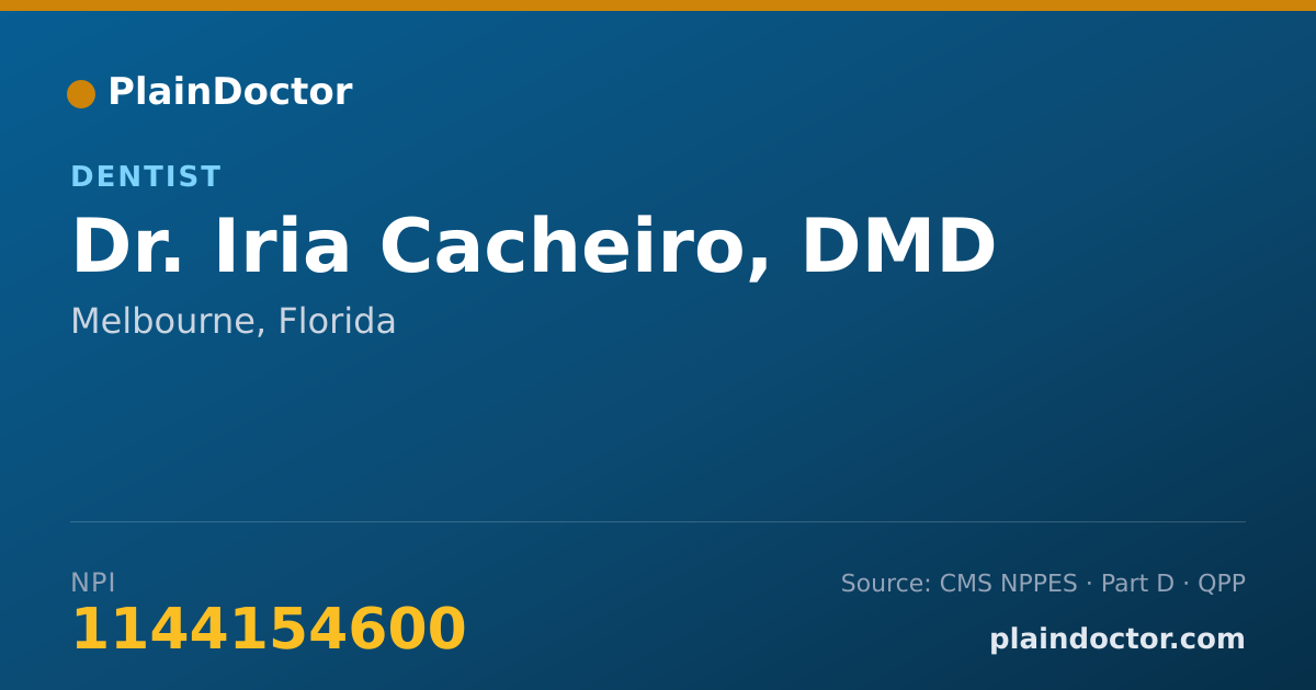 Shareable card for Iria Cacheiro, DMD - Dentist, Melbourne, FL