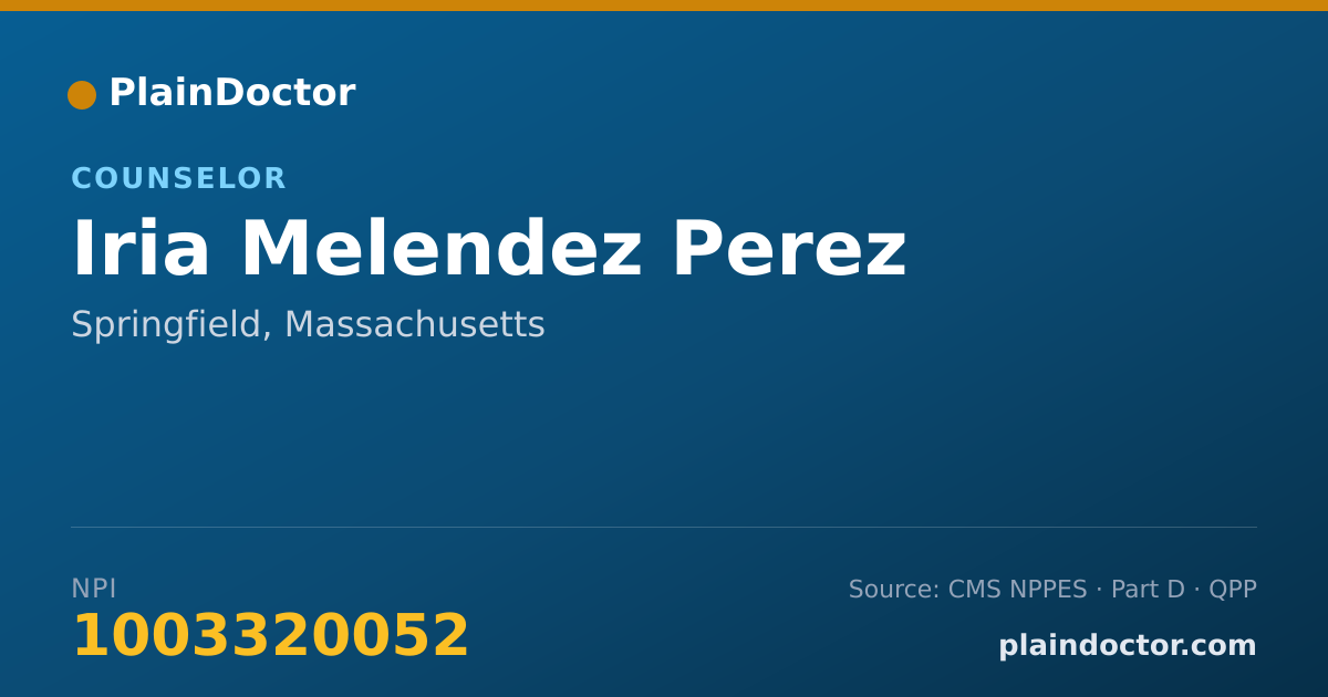 Shareable card for Iria Melendez Perez - Counselor, Springfield, MA