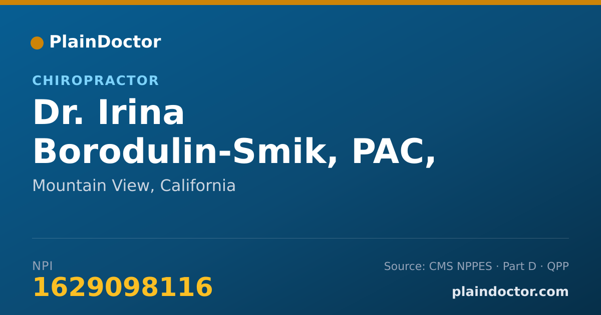 Shareable card for Irina Borodulin-Smik, PAC, DC - Chiropractor, Mountain View, CA